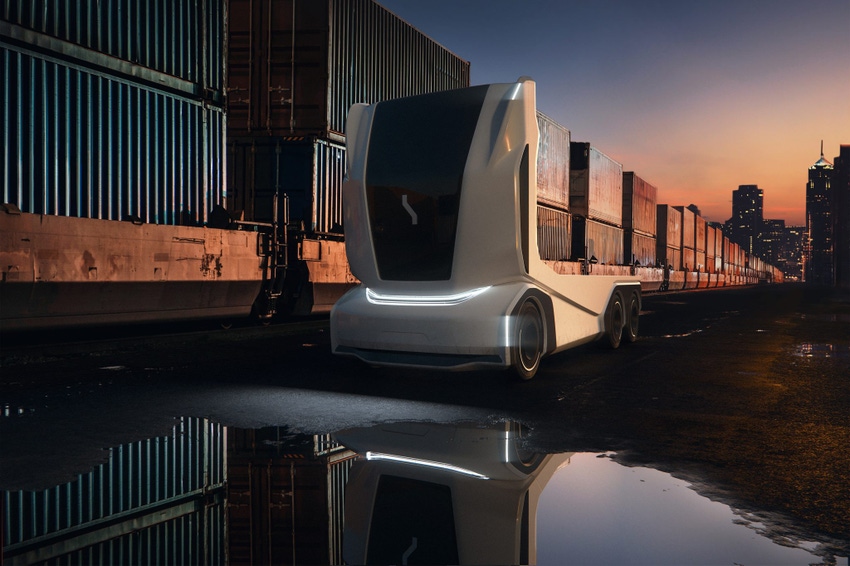 Image shows Einride's Autonomous freight trucks with no driver’s cabin