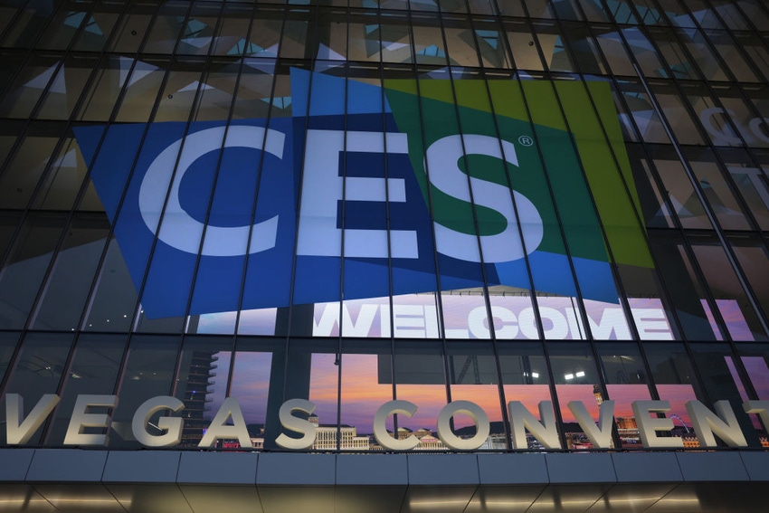 Image shows the CES logo is displayed at the West Hall of Las Vegas Convention Center on January 2, 2023 in Las Vegas, Nevada