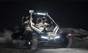 Artist’s concept of NASA’s next-generation Lunar Terrain Vehicle on the surface of the Moon.