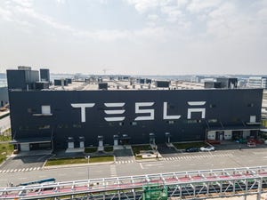 An aerial view of Tesla Shanghai Gigafactory on March 29, 2021 in Shanghai, China.
