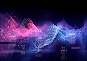 Image shows an abstract visualization of data and technology in graph form. 3D Illustration