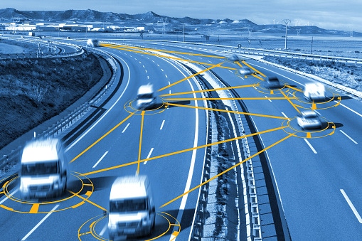 Image shows autonomous car and self driving concept.Intelligent transport background Image shows autonomous car and self driving concept.Intelligent transport background