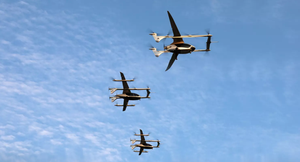 AutoFlight's flying taxis flew in formation with three self-flying electric aerial vehicles (EAV) in Shanghai, China, this week