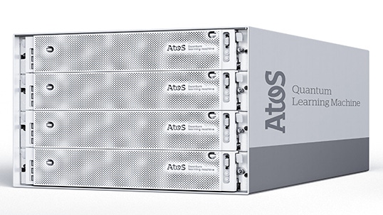 A stack of three grey computer units labelled Atos.