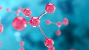 A creative image of a molecule in pink and blue