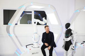 David Reger, founder and CEO of Neura Robotics with cognitive robot MAiRA and humanoid robot 4NE-1
