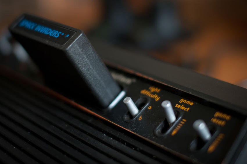 Images shows an Atari 2600 Video Game System close-up Images shows an Atari 2600 Video Game System close-up