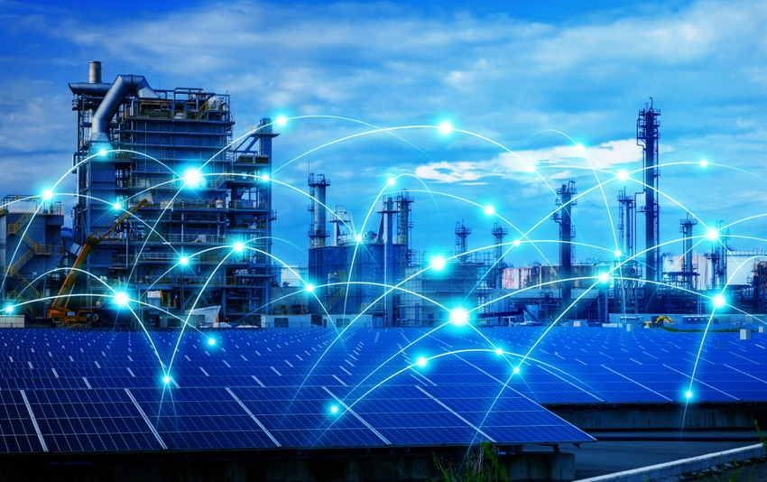 Image shows a smart factory and telecommunication network. Image shows a smart factory and telecommunication network.