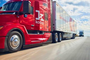 A Kodiak self-driving truck on a highway. 