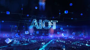 The word AIoT over a digital background.