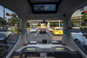 A view from inside a self-driving minibus during its trial operation in Guangzhou China 