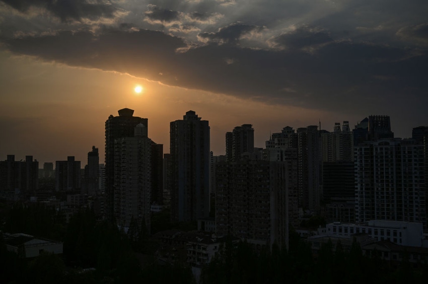 A general view shows a residential area during a COVID-19 lockdown in the Jing'an district in Shanghai on April 12, 2022.