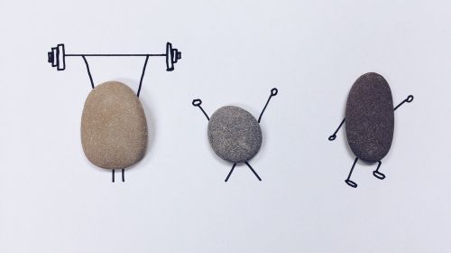 Image of rocks depicted with weights