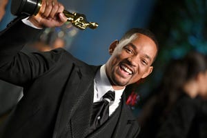 Image shows Will Smith attending the 2022 Vanity Fair Oscar Party hosted by Radhika Jones