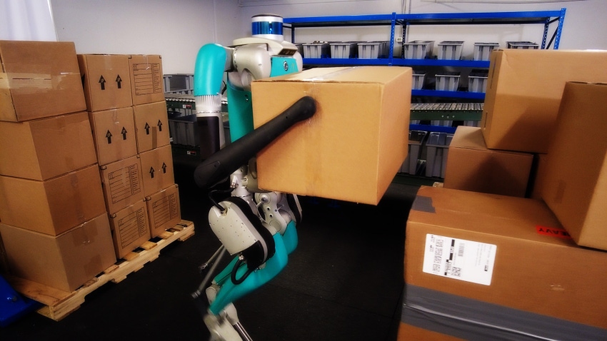 Image shows Agility Robotics Digit working in a warehouse.