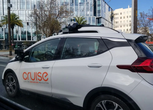 GM's Cruise self-driving taxi on a road.