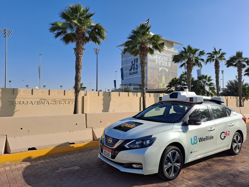 An Abu Dhabi self-driving taxi on a road