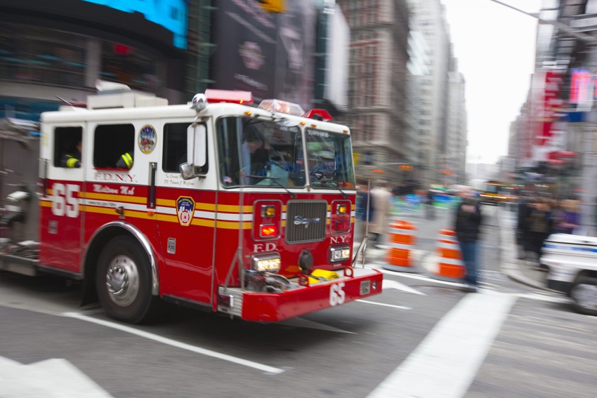 Image shows a fire truck in New York City Image shows a fire truck in New York City