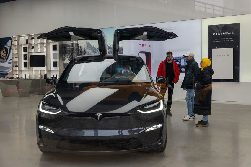 Tesla vehicles are displayed in a Manhattan showroom on January 24, 2024 in New York City.