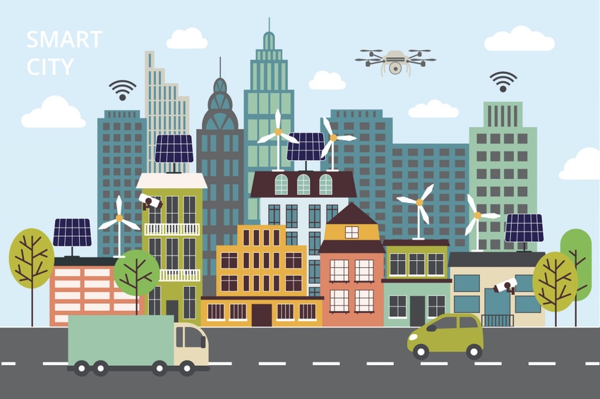 Image shows smart city concept and technologies. Image shows smart city concept and technologies.