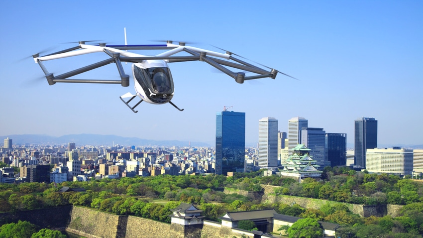 SkyDrive's eVTOL in the air. SkyDrive's eVTOL in the air.