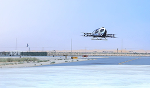 EHang's EH216-S pilotless vehicle flies in the air