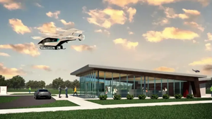 An image of a Volatus Infrastructure takeoff and landing facility for flying cars.