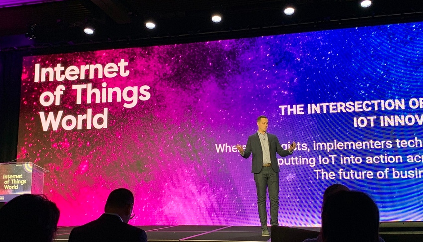 Zach Butler, portfolio manager for IoT World, on stage at the IoT World 2019 event in Santa Clara, Californai Zach Butler, portfolio manager for IoT World, on stage at the IoT World 2019 event in Santa Clara, Californai