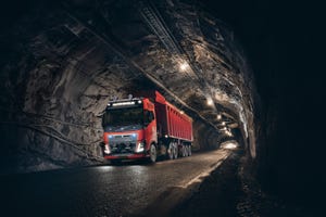 A Volvo autonomous truck working in a commercial mining operation in Norway.