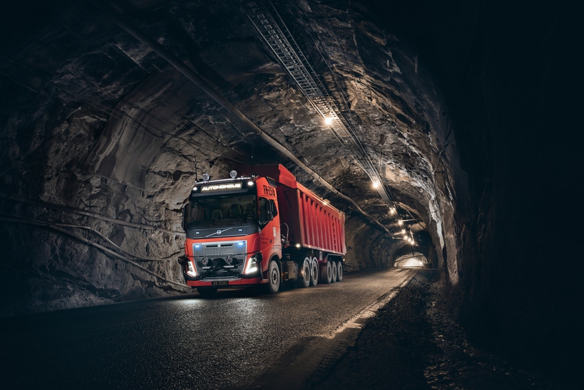A Volvo autonomous truck working in a commercial mining operation in Norway.