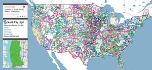 US map depicting outage reports for utility support