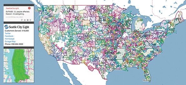 US map depicting outage reports for utility support US map depicting outage reports for utility support