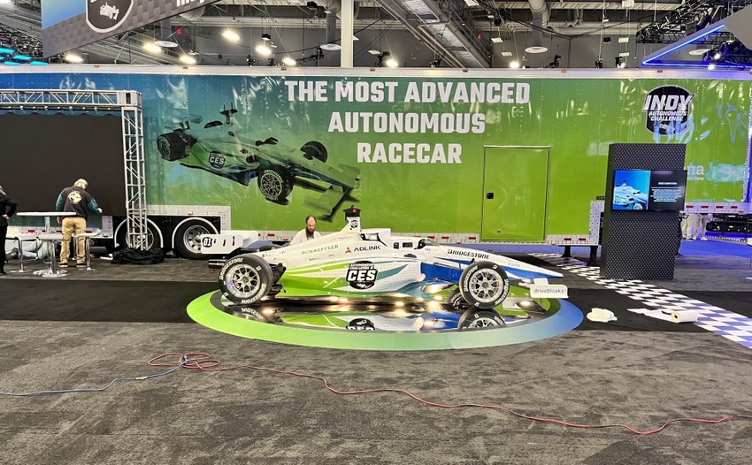 Indy car on podium at CES 