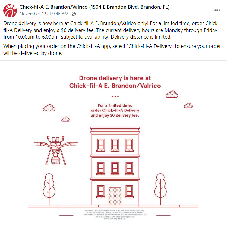 Drones Deliver ChickfilA Orders in Tampa Bay