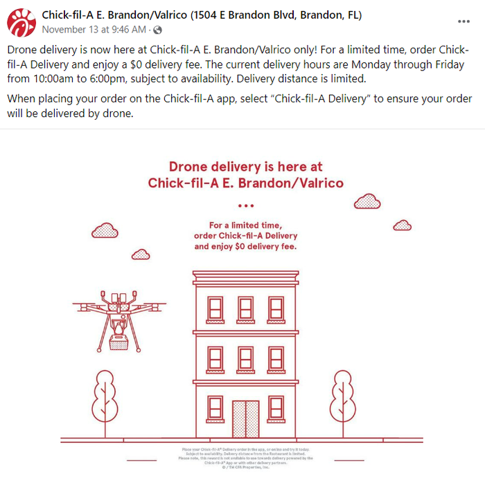 Drones Deliver Chick-fil-A Orders in Tampa Bay
