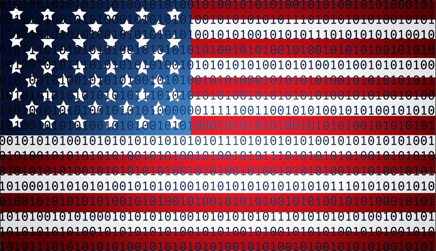 American flag with binary numbers