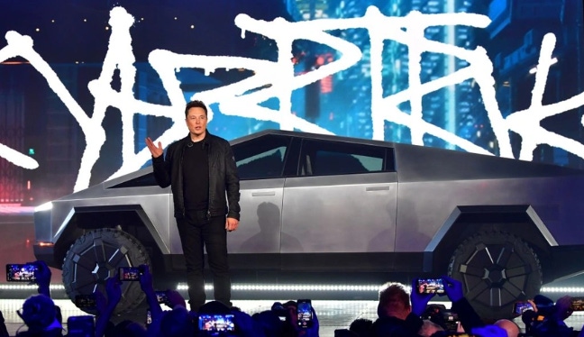 Elon Musk with the Tesla Cybertruck