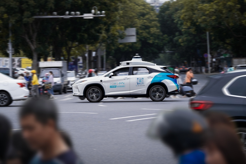Pony.ai's self-driving taxi in the city of Guangzhou Pony.ai's self-driving taxi in the city of Guangzhou