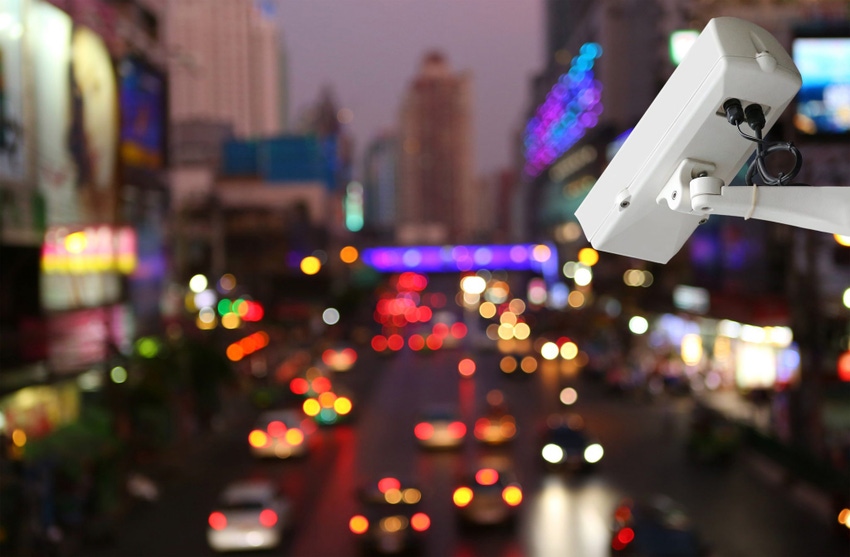 Image shows CCTV security camera monitoring on street.