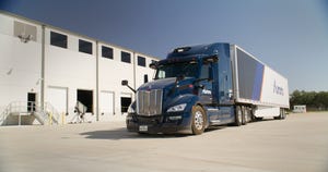 A truck at one of two terminals on  America’s first lane for driverless trucks in Texas. 