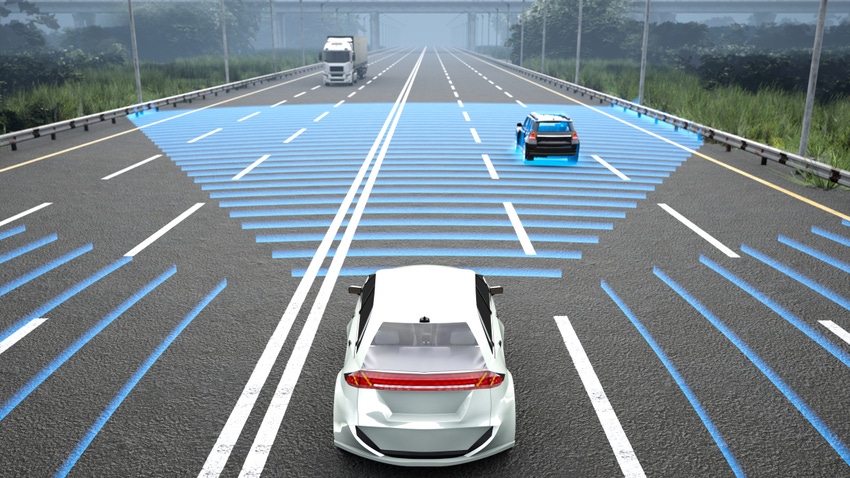 3D illustration of traffic with self driving car.