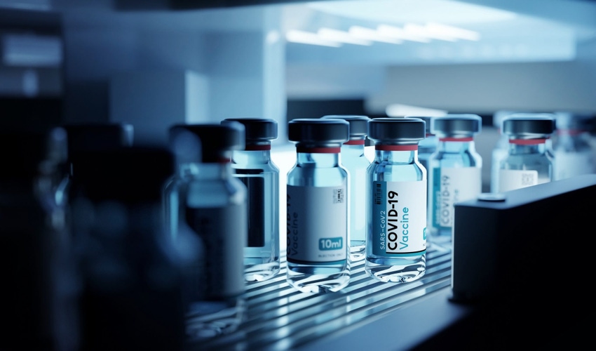 Image shows bottle vials of Covid-19 vaccine production in cold refrigerated storage. Pharmaceutical 3D illustration. Image shows bottle vials of Covid-19 vaccine production in cold refrigerated storage. Pharmaceutical 3D illustration.