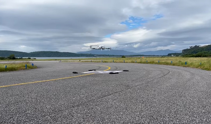 Image shows a drone packed to deliver school lunches