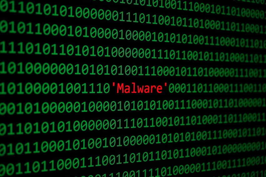 Image shows malware and binary code concept security and malware attack.