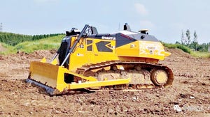 Image shows an unmanned bulldozer which has been developed in China