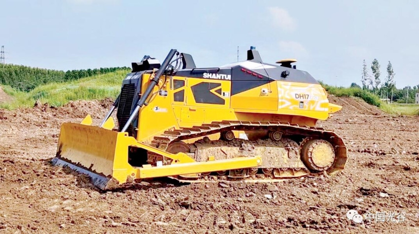 Image shows an unmanned bulldozer which has been developed in China Image shows an unmanned bulldozer which has been developed in China