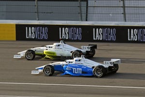 PoliMOVE passes TUM in the final pass of the competition at the Las Vegas Motor Speedway in 2022. 
