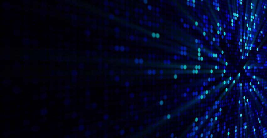 Image shows blue glowing circle pixels on edge of LED screen. Image shows blue glowing circle pixels on edge of LED screen.