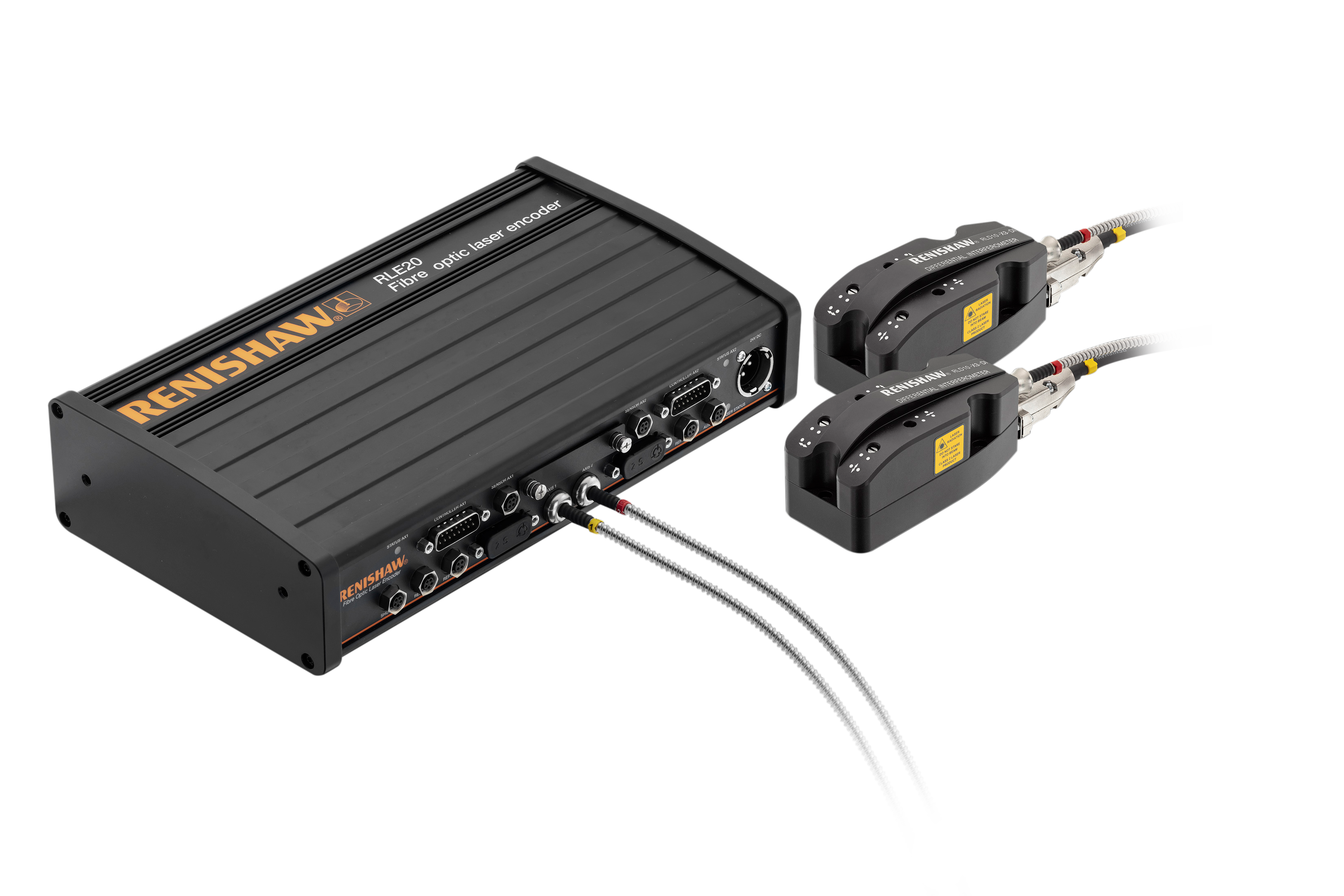 A black RLE laser encoder system with two RLD10 differential interferometer detector heads.