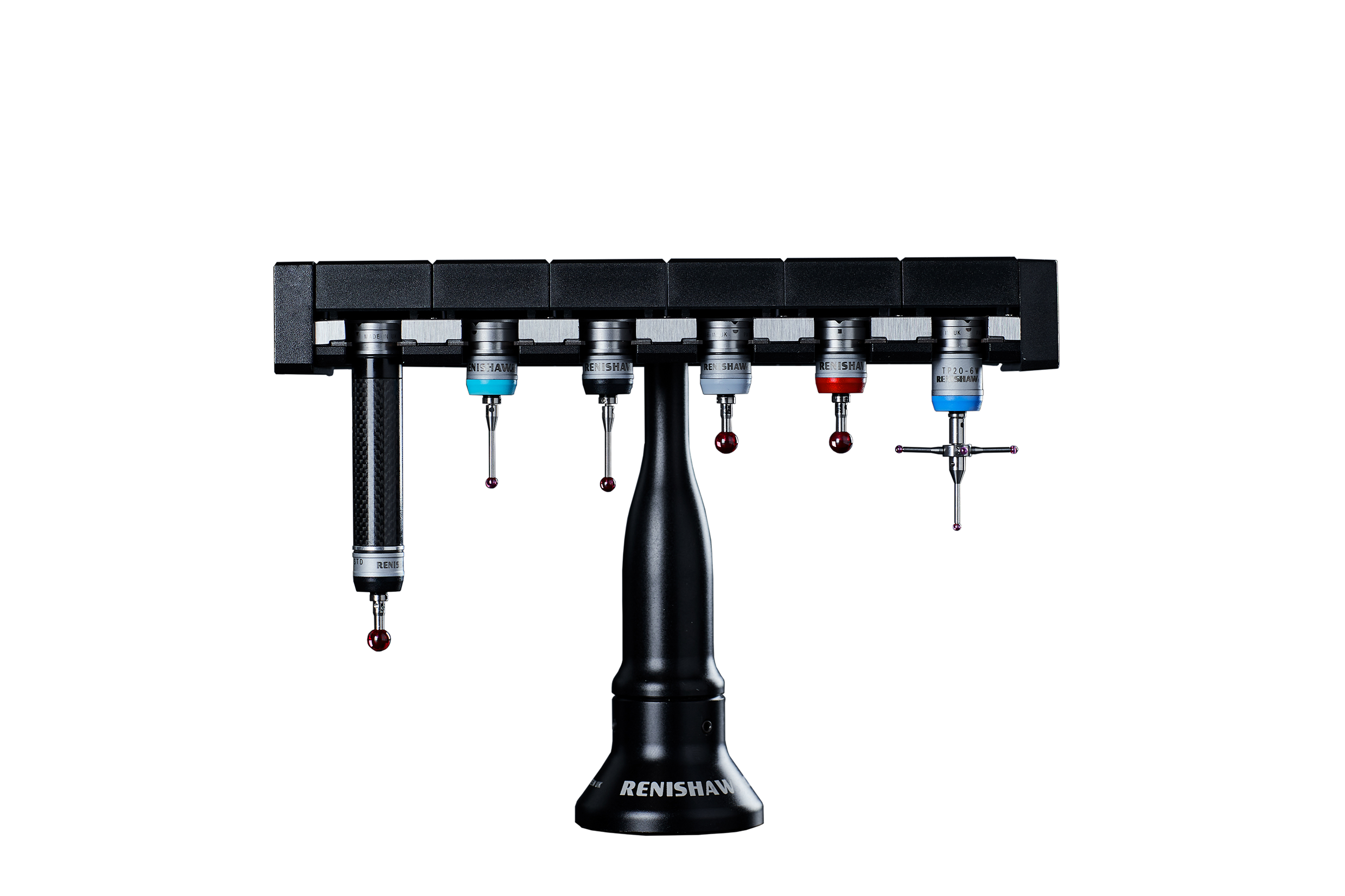 CMM rack holding various CMM probe modules